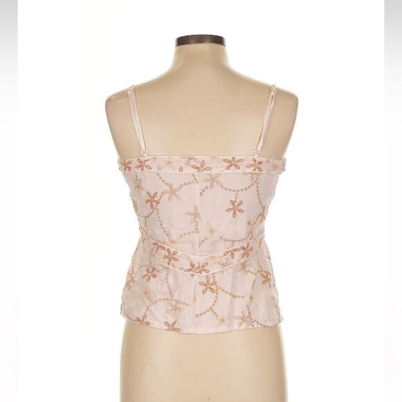 120% Lino Italy Floral 100% Linen Pink Tank Top embroidered 42 6 metallic corset - Picture 7 of 15